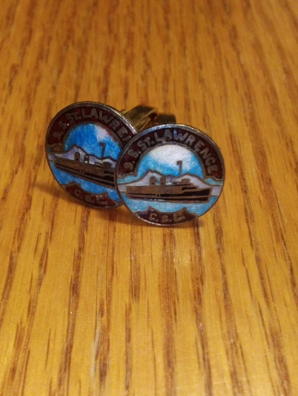 Vintage Ship Enamel Cufflinks - Blue and Gold